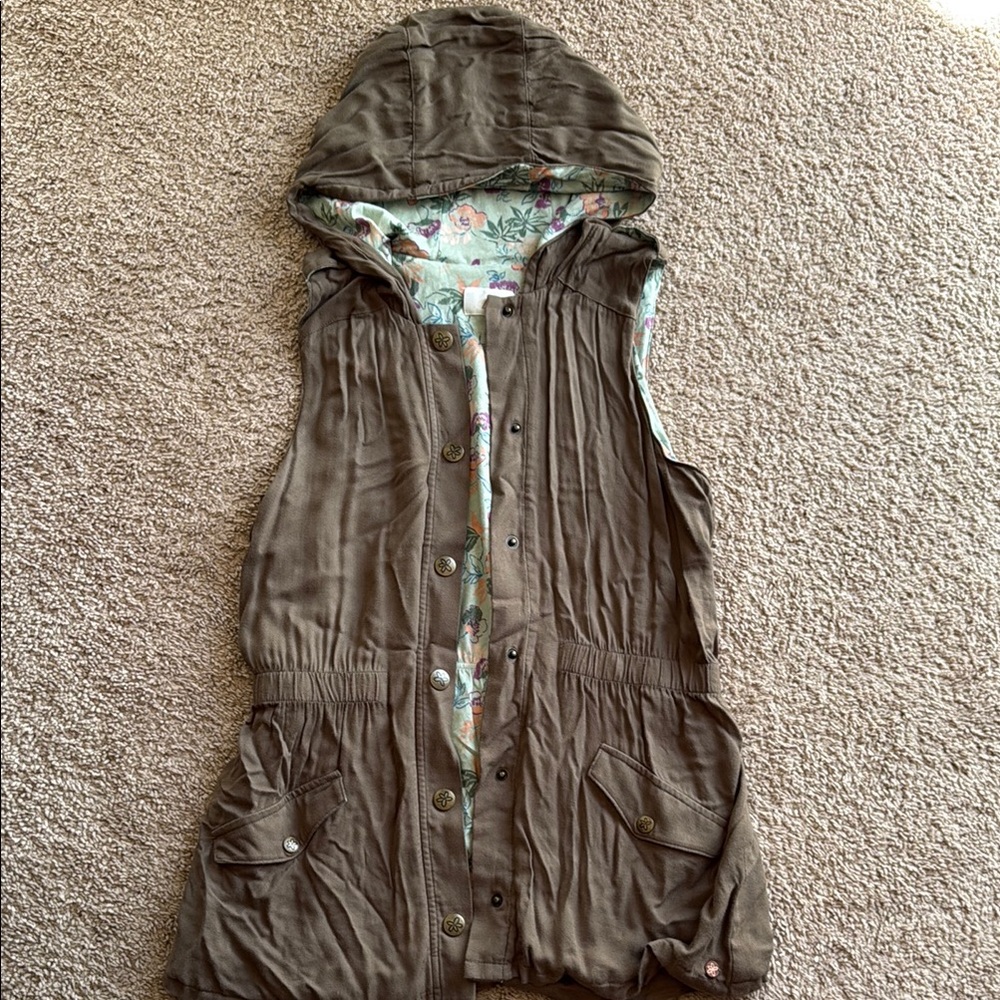 Matilda Jane Brown Hooded Vest with Floral Lining